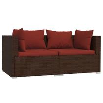 Patio Loveseat vidaXL Poly Rattan de 2 lugares com almofadas marrons Patio Loveseat vidaXL Poly Rattan de 2 lugares com almofadas marrons