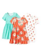 PATPAT Vestidos para Meninas Pequenas 3 Unidades com Estampas Florais e Poás