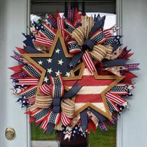 Patriotic Door Wreaths Star 4 de julho Coroas de flores para porta da frente, coroas vermelhas, brancas e azuis, grinaldas do Memorial Day de 17 polegadas, coroa do orgulho, coroa floral do Dia da Independência, coroa floral de portas de 4 de julho, bandeira americana