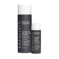 Paula's Choice Skin Perfecting 2% BHA Liquid Salicylic Acid Exfoliant Duo, Gentle Esfolitor for Blackheads, Large Pores, Wrinkles & Fine Lines, inclui 1 garrafa de tamanho real e 1 garrafa de tamanho de viagem