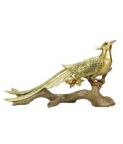 Pavão Decorativo Dourado no Galho Animais de Resina 34 cm - Taimes