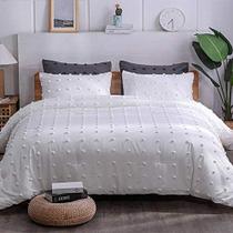 Paxrac Tufted Twin Comforter Set (68x90 polegadas), 2 peças- Soft Cotton Jacquard Lightweight Comforter com 1 fronha, Chenille Dots All Season Down Alternative Comforter Set for Bedding, White