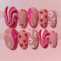PBPCGBW Unhas Postiças de Acrílico Rosa para o Dia dos Namorados 30 Unidades