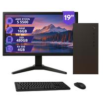 Pc Computador Ryzen 5 5500 16gb 480gb Rx550 4gb Monitor 19