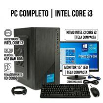 Pc Cpu Computador Completo I3,4GB, HD 500GB Monitor + Teclado + Mouse