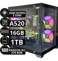 Pc Gamer Amd Ryzen 5 5500 A520 16gb DDR4 Ssd 1tb Placa de video AMD de 8Gb - Option Soluções
