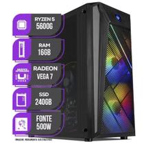 PC Gamer , AMD Ryzen 5 5600G, Vega 7, 16GB DDR4, SSD 240GB, Fonte 500W 80 Plus