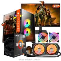 PC Gamer AMD Ryzen 5 5600GT, 16GB RAM, Placa de video Radeon Vega 7, SSD 480GB, Fonte 550W, Gabinete Aquário, Water Cooler + Monitor 23" LED 75hz