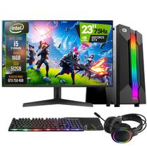 PC Gamer Completo 2Eletro Go, Intel Core i5, 16GB RAM, Geforce GTX 4GB, SSD 512GB, 500W 80 Plus, Monitor 23" Full HD 75Hz, Kit Gamer com Headset - PG2E-RGB1021GO