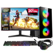 PC Gamer Completo 2Eletro Go, Intel Core i5, 16GB RAM, Radeon RX 4GB, SSD 256GB, 500W 80 Plus, Monitor 20" 75Hz, Kit Gamer com Headset - PG2E-LED1001GO