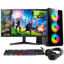 PC Gamer Completo 2Eletro Go, Intel Core i7, 16GB RAM, Geforce GTX 4GB, SSD 512GB, 500W 80 Plus, Monitor 20" 75Hz, Kit Gamer com Headset - PG2E-LED1012GO