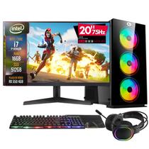 PC Gamer Completo 2Eletro Go, Intel Core i7, 16GB RAM, Radeon RX 4GB, SSD 512GB, 500W 80 Plus, Monitor 20" 75Hz, Kit Gamer com Headset - PG2E-LED1013GO