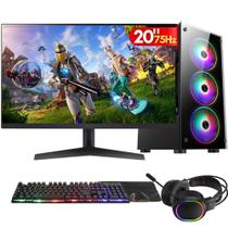 PC Gamer Completo 2Eletro Player, Intel Core i5, 16GB RAM, Placa de vídeo Geforce 4GB, SSD 256GB, Fonte 500W, Monitor 20" 75Hz, Kit Gamer com Headset - PG2E-LED1000PL