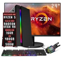PC Gamer Completo 3green Force AMD Ryzen 5 16GB DDR4 Placa de vídeo Radeon RX SSD 480GB Monitor 24" 75Hz Fonte 500W 3GFO-044