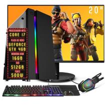 PC Gamer Completo 3green FPS Intel Core i7 16GB RAM Placa de vídeo Geforce GTX 4GB SSD 512GB Monitor 20" 75Hz Fonte 500W 3GF-038