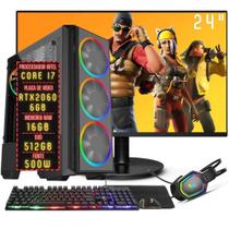 PC Gamer Completo 3green FPS Intel Core i7 16GB RAM Placa de vídeo Geforce RTX 2060 6GB SSD 512GB Monitor 24" Full HD 75Hz Fonte 500W 3GF-072