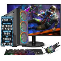 PC Gamer Completo 3green Join Intel Core i7 16GB RAM Placa de vídeo Geforce RTX 3050 8GB SSD 480GB Fonte 500W + Monitor 24" 75Hz 3GJ-096