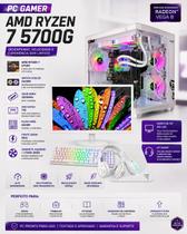 Pc Gamer Completo AMD Ryzen 7 5700g A520 32gb Ddr4 Ssd 1tb Aquario Monitor Branco e kit periféricos branco