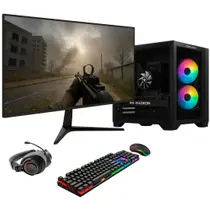 PC Gamer Completo BluePC FRAG, AMD Ryzen 5 5600X, Radeon RX 580 8GB, B450, 16GB DDR4, SSD 512GB NVMe, Monitor 23" 75Hz, Kit Gamer - PGBP-FRA141