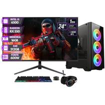 PC Gamer Completo BluePC RUSH - Intel Core i5 6500 16GB DDR4 Radeon RX 550 4GB SSD 512GB Monitor 24" 1ms 100Hz Full HD - PGBP-RUS1066