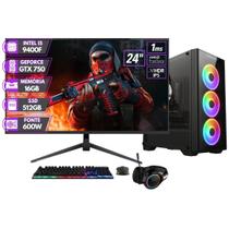 PC Gamer Completo BluePC RUSH - Intel Core i5 9400F 16GB DDR4 Geforce GTX 750 4GB SSD 512GB Monitor 24" 1ms 100Hz Full HD - PGBP-RUS1071