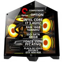 PC Gamer Completo Econômico I7 3.4GHz, 16Gb RAM, SSD 480Gb, Fonte 550w, GTX 1650 4GB, Gabinete Aquario - Option Soluções