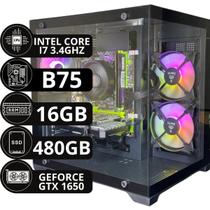 PC Gamer Completo Econômico I7 3.4GHz, 16Gb RAM, SSD 480Gb, GTX 1650 4GB, Gabinete Aquário