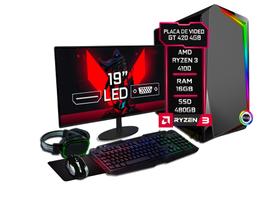 PC Gamer Completo Fácil AMD Ryzen 3 4100 3.8GHZ 16GB DDR4 3000MHz GT 420 4GB SSD 480GB Fonte 500w Monitor 19'' Kit Gamer