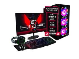 PC Gamer Completo Fácil AMD Ryzen 3 4100 3.8GHZ 16GB DDR4 3000MHz GT 730 4GB SSD 480GB Fonte 500w Monitor 19'' Kit Gamer