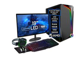 PC Gamer Completo Fácil AMD Ryzen 5 5600G 3.9Ghz 16GB 3000MHz DDR4 RX 550 4GB SSD 960GB - 500w - Monitor 19" Kit Gamer