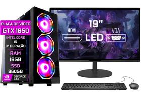 PC Gamer Completo Fácil Intel Core i5 3ª Geração 16GB GTX 1650 4GB SSD 960GB - Fonte 500W Monitor 19" Teclado e Mouse