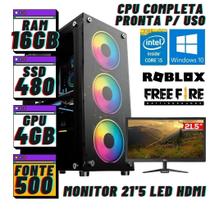 PC Gamer Completo i5, 16GB, SSD 480GB, RX550 4GB, Monitor 21'5 HDMI