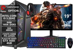 PC Gamer Completo Intel Core I5 16 GB 480 GB GTX 1650 4GB Monitor 19" e Kit Gamer - Option Soluções