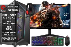 PC Gamer Completo Intel Core I7 16 GB 480 GB GT 730 4GB Monitor 20" e Kit Gamer - Option Soluções