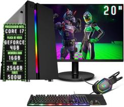 PC Gamer Completo Intel Core i7 16GB RAM Placa de vídeo 4GB SSD 256GB Monitor 20" 75Hz Fonte 500W