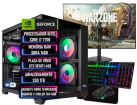 PC Gamer Completo Intel Core i7 7 Geração RAM DDR4 16GB SSD 1TB GEFORCE GTX 1050TI 4GB
