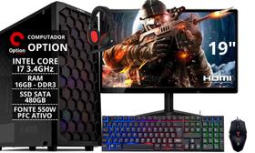 Pc Gamer Completo Intel I7 3.4ghz 16gb Ssd 480gb 500w com Monitor 19" e kit Gamer - Option Info