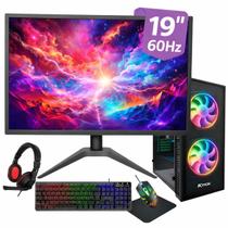 PC Gamer Completo R5 5600 GPU GT730 SSD 256GB Memória 8GB RAM Windows 11 + Monitor 19" + Kit Gamer