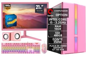 PC Gamer Completo Rosa Intel Core I5 16 GB 480 GB GT 730 4GB + monitor Rosa + kit Gamer Rosa - Option Soluções