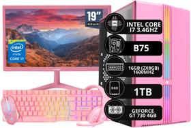 PC Gamer Completo Rosa Intel Core I7 16 GB 480 GB GT 730 4GB + Monitor HD Rosa + Kit Gamer