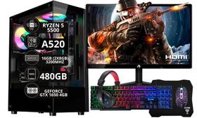 PC Gamer Completo Ryzen 5 5500 16 GB 480 GB GTX 1650 4GB + Monitor 21" + Kit Gamer