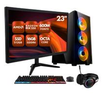 PC Gamer Completo ZEN by BluePC - AMD Ryzen 4700S, 8 núcleos e 16 threads, Radeon RX 550 4GB, 16GB RAM, SSD 512GB, Fonte 600W, Monitor 23" 75Hz Full HD - PGBP-CAR1004