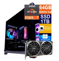 Pc Gamer Computador Cpu Ryzen 7 5700X / SSD 1TB M2 NVME / 64gb Memória Ram DDR4 / Rtx 4060ti 8gb - Tech Power Shop