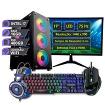 Pc Gamer Cpu Completo Intel I7 3.4GHz 16gb Ssd 480gb Fonte 500W Monitor Led 19 Windows 10 Bivolt