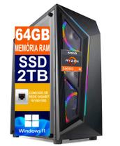 Pc Gamer Cpu Ryzen 5 5600g, Ssd 2Tb M.2 Nvme, 64gb Memória Ram Ddr4, Windows 11 Pro