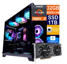 Pc Gamer Cpu Ryzen 5 7600x, Ssd 1tb M.2 Nvme,128gb Memória Ram Ddr5, RTX 3060ti 8GB, Windows 11 Pro