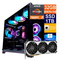 Pc Gamer Cpu Ryzen 5 7600x, Ssd 1tb M.2 Nvme, 32gb Memória Ram Ddr5, RTX 4060ti 16GB, Windows 11 Pro