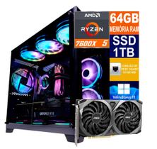 Pc Gamer Cpu Ryzen 5 7600x, Ssd 1tb M.2 Nvme, 64gb Memória Ram Ddr5, RTX 3060 12gb, Windows 11 Pro