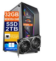 Pc Gamer Cpu Ryzen 7 5700x, Ssd 2Tb M.2 Nvme, 32gb Memória Ram Ddr4, RTX 3060 12gb, Windows 11 Pro