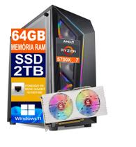 Pc Gamer Cpu Ryzen 7 5700x, Ssd 2Tb M.2 Nvme,64gb Memória Ram Ddr4, RX 580 8gb, Windows 11 Pro